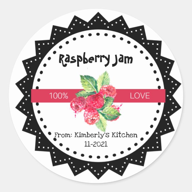 Raspberry Jam Made With Love Rustic Modern Red Classic Round Sticker (Front)