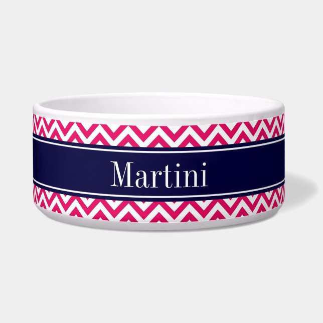 Raspberry Lg Chevron Navy Blue Name Monogram (Front)