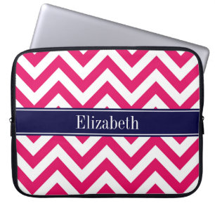 Raspberry Lg Chevron Navy Blue Name Monogram Laptop Sleeve
