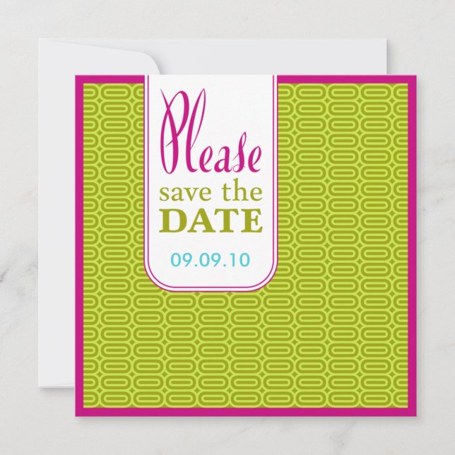 Raspberry Lime Geo Abstract Save the Date Invite (Front)