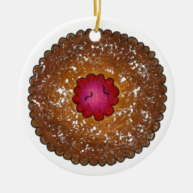 Raspberry Linzer Torte Holiday Christmas Cookie Ceramic Tree Decoration (Front)