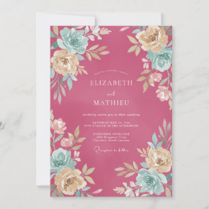 Raspberry Lush Watercolor Wedding Invitation