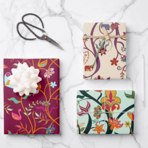 Raspberry, Mint and Cream Boho Patterns Wrapping Paper Sheet