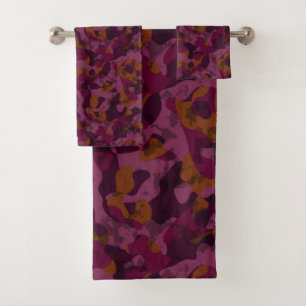 Raspberry, Mulberry, marron and nutmeg camo  Bath Towel Set