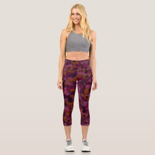 Raspberry, Mulberry, marron and nutmeg camo Capri Leggings