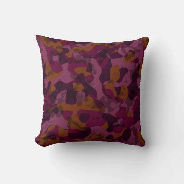 Raspberry, Mulberry, marron and nutmeg camo  Cushion (Front)