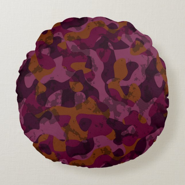 Raspberry, Mulberry, marron and nutmeg camo  Round Cushion (Front)
