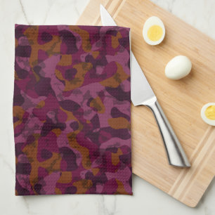Raspberry, Mulberry, marron and nutmeg camo  Tea Towel