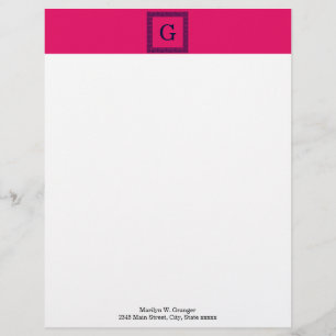 Raspberry, Navy Blue Greek Key #1 Framed Monogram Letterhead