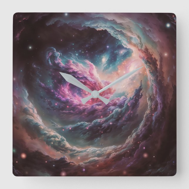 Raspberry Nebula - Vibrant Cosmic Art Square Wall Clock (Front)