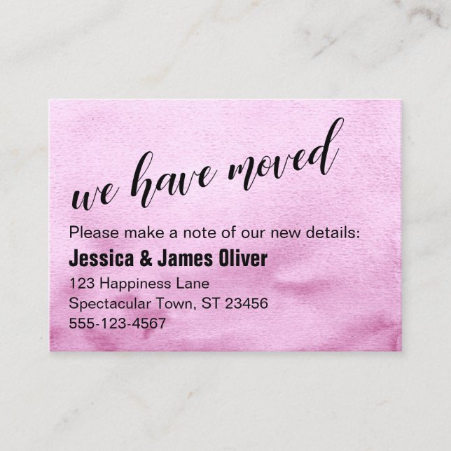 Raspberry Ombre Watercolor We Have Moved Card (Front)