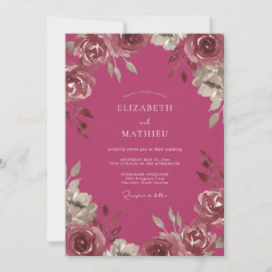 Raspberry Painted Ranunculus Wedding Invitation
