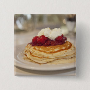 Raspberry pancakes 15 cm square badge