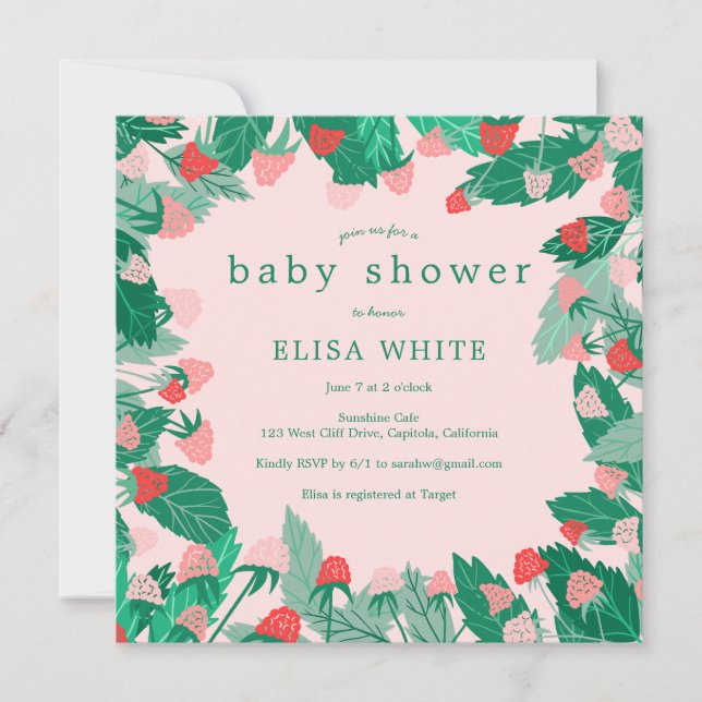 Raspberry Patch Cute Colourful CUSTOM BABY SHOWER Invitation (Front)