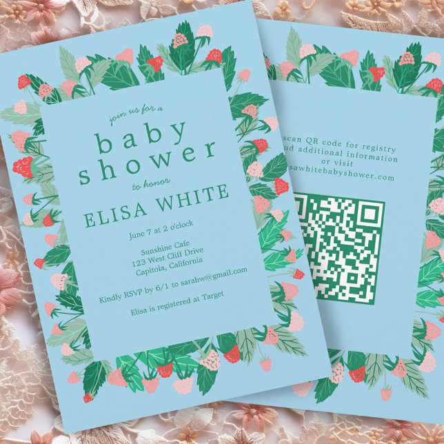 Raspberry Patch Cute CUSTOM QR Code BABY SHOWER Invitation (Raspberry Patch Cute CUSTOM QR Code BABY SHOWER Invitation
)