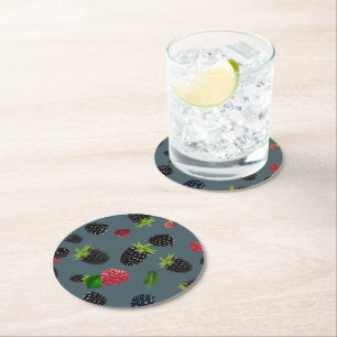 Raspberry Pattern 2 Round Paper Coaster