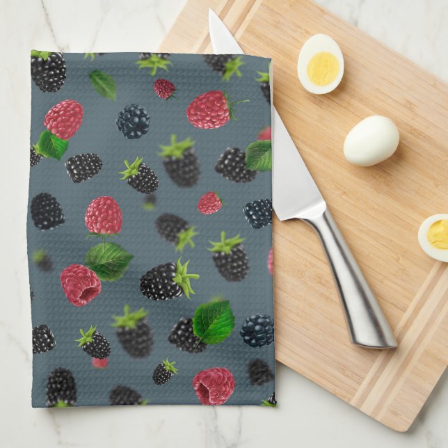 Raspberry Pattern 2 Tea Towel (Quarter Fold)