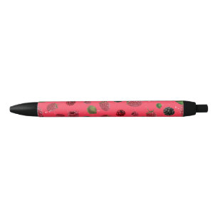 Raspberry Pattern Black Ink Pen