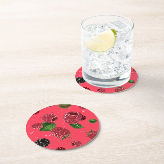 Raspberry Pattern Round Paper Coaster (Insitu)