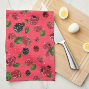 Raspberry Pattern Tea Towel