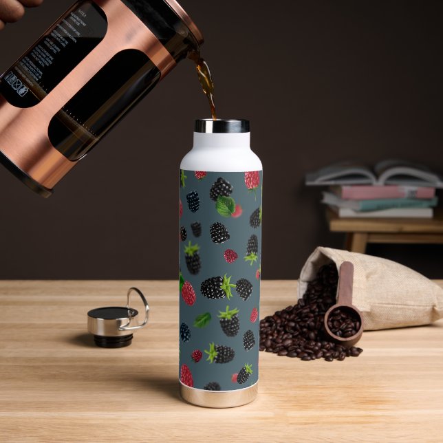 Raspberry Pattern Water Bottle (Coffee)