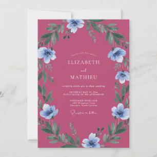 Raspberry Periwinkle Wildflower Wedding Invitation
