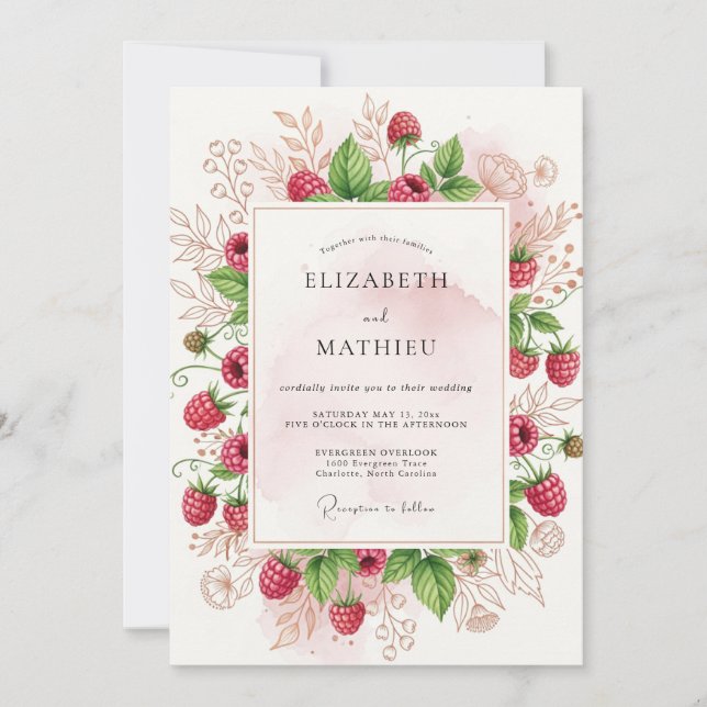 Raspberry Pink Abundant Orchard Wedding Invitation (Front)