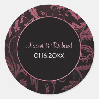 Raspberry Pink and Black Damask Wedding Seal