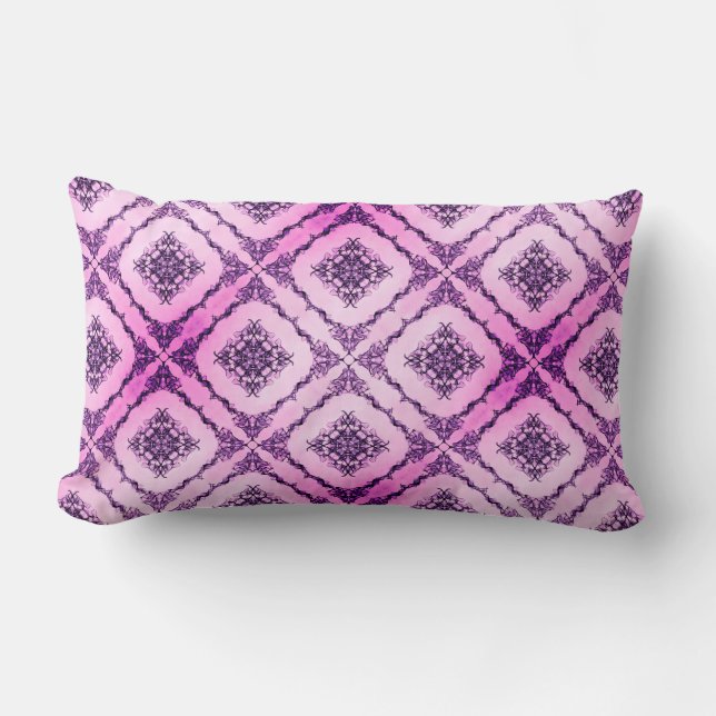 Raspberry Pink and Purple Diamond Pattern Lumbar Cushion (Front)