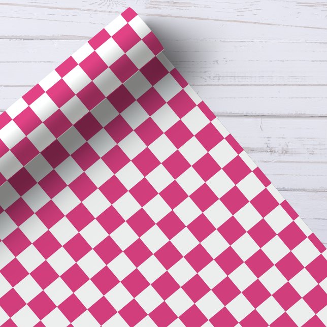 Raspberry Pink and White Chequerboard Pattern Wrapping Paper (Creator Uploaded)