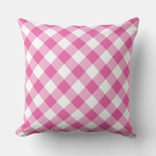 Raspberry Pink and White Jumbo Check Gingham Cushion (Front)