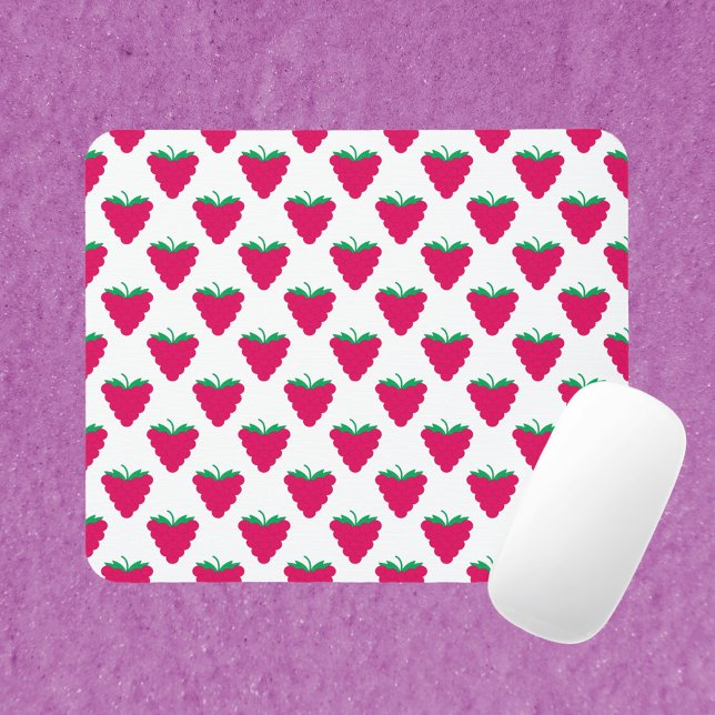 Raspberry Pink Berry Fruit Mouse Pad (A mouse pad with a pattern of pink raspberries.)