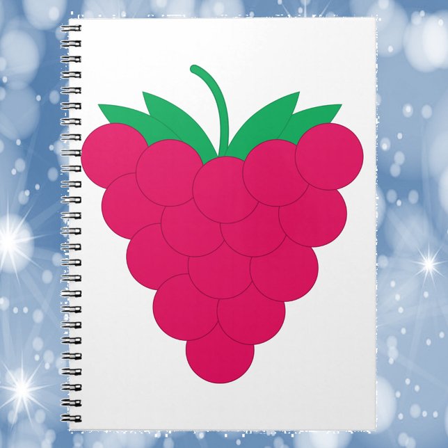 Raspberry Pink Berry Notebook (A notebook with a graphic of a pink raspberry with a green stem.)