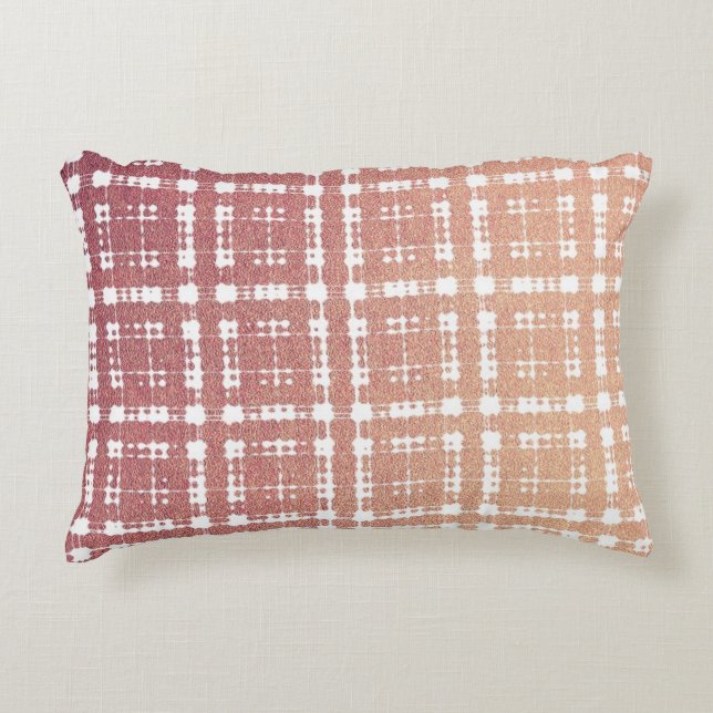 Raspberry Pink Blush Modern Plaid Netted Ombra Decorative Cushion (Front)