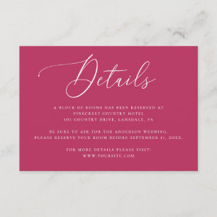 Raspberry Pink Chic Wedding Accommodation Details Enclosure Card