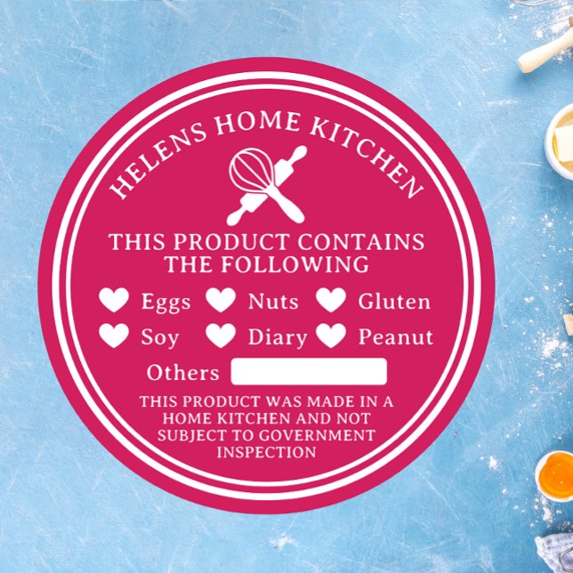 Raspberry Pink Food Allergy Alert Bakery Sticker (Creator Uploaded)