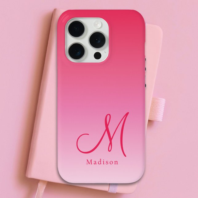 Raspberry Pink Gradient Custom Monogram Name Case-Mate iPhone Case (Creator Uploaded)