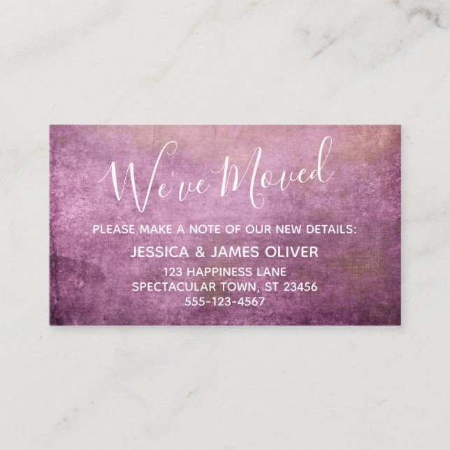 Raspberry Pink Grunge "We've Moved" Enclosure Card (Front)
