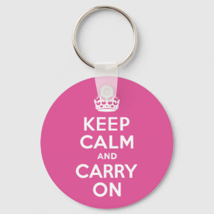 Raspberry Pink Keep Calm and Carry On Key Ring