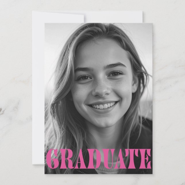 Raspberry Pink Modern Graduation Announcement Card (Front)