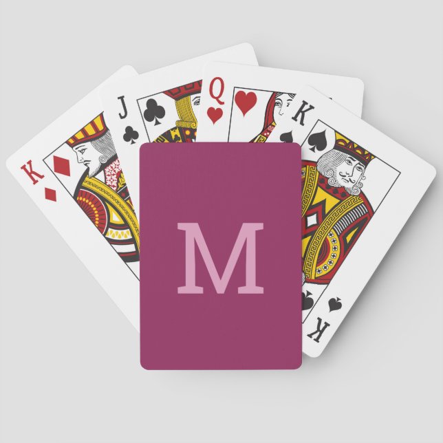 Raspberry Pink Monogram Initial Playing Cards (Back)
