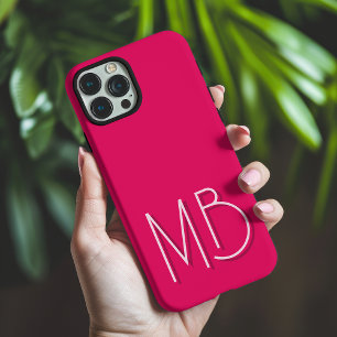 Raspberry Pink Monogram Initials Minimalist iPhone 16 Pro Max Case