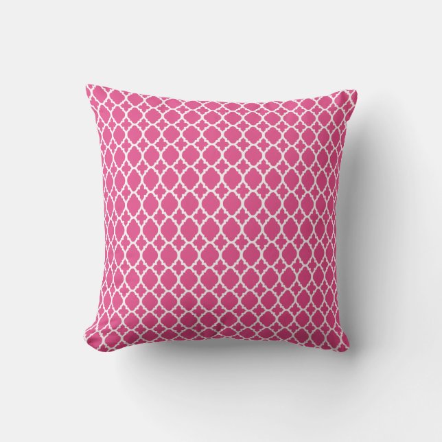 Raspberry Pink Moroccan Tile Front/Solid Back Cushion (Front)