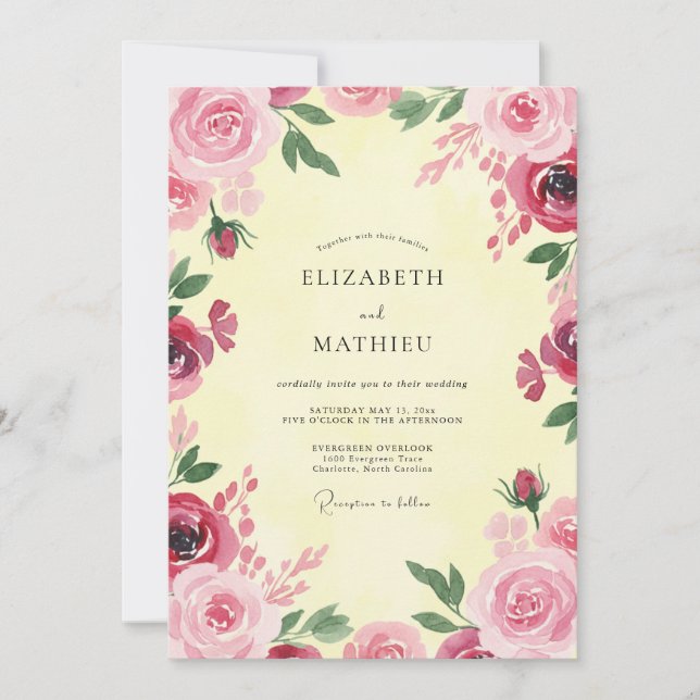 Raspberry Pink Painted Wedding Invitation (Front)