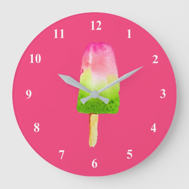 Raspberry pink popsicle Summer Large Clock (Front)