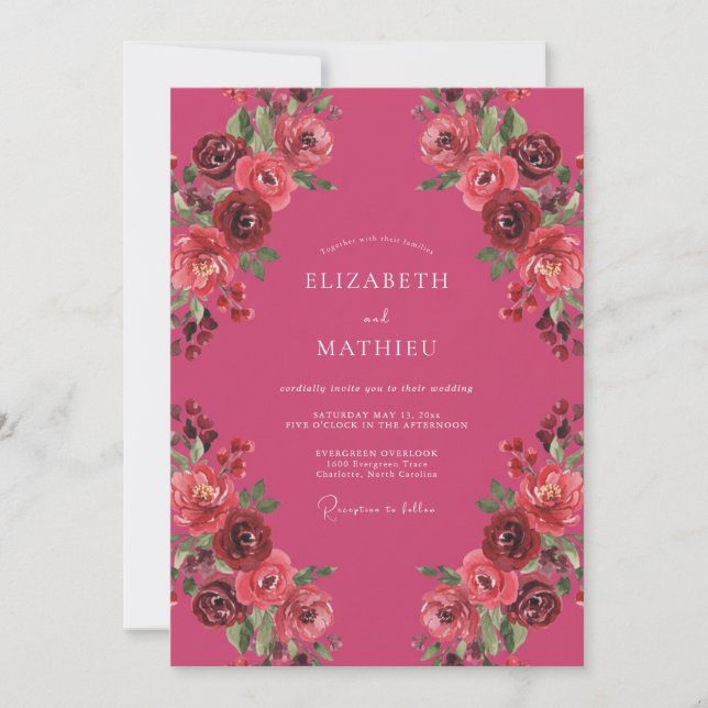 Raspberry Pink Romantic Autumnal Wedding Invitation (Front)