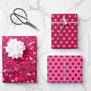 Raspberry Pink Sparkle Sequin Metallic Christmas Wrapping Paper Sheet