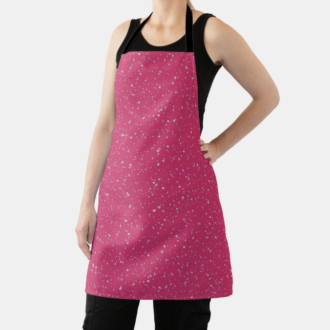 Raspberry Pink Speckled Pastel Splatter Paint Dots Apron (Insitu)