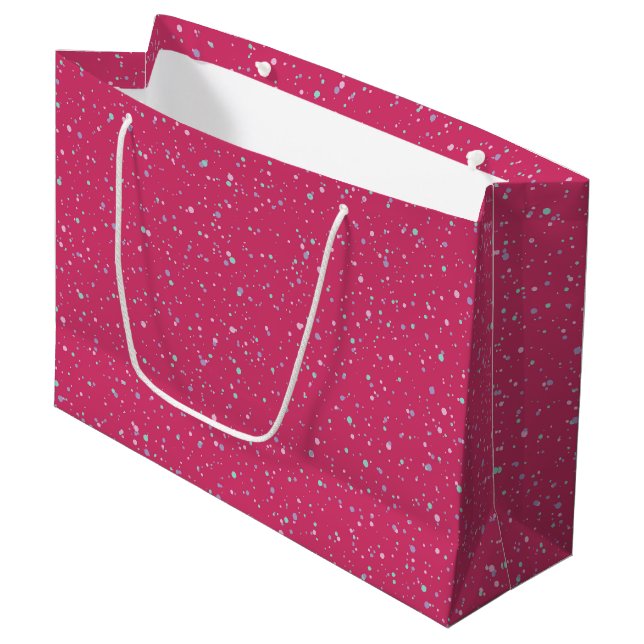 Raspberry Pink Speckled Pastel Splatter Paint Dots Large Gift Bag (Front Angled)