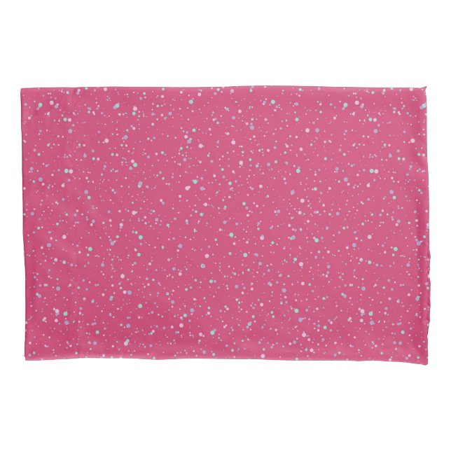 Raspberry Pink Speckled Pastel Splatter Paint Dots Pillowcase (Front)